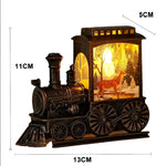 lampe décorative vintage locomotive noire personnages noël arbre flocons đèn trang trí