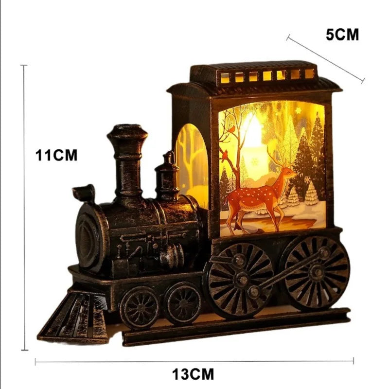 lampe décorative vintage locomotive noire personnages noël arbre flocons đèn trang trí