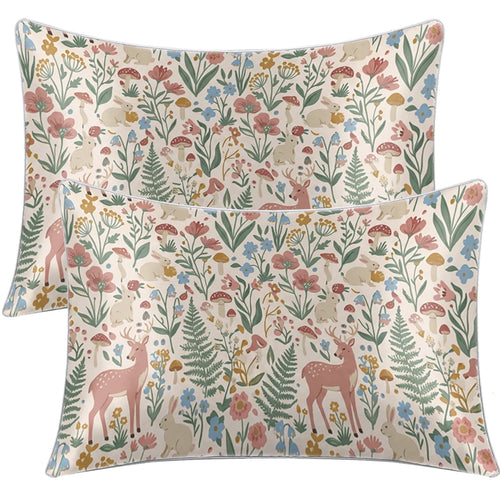 lot taies d'oreiller satin motifs animaux fleurs champignons décoration chambre salon moderne