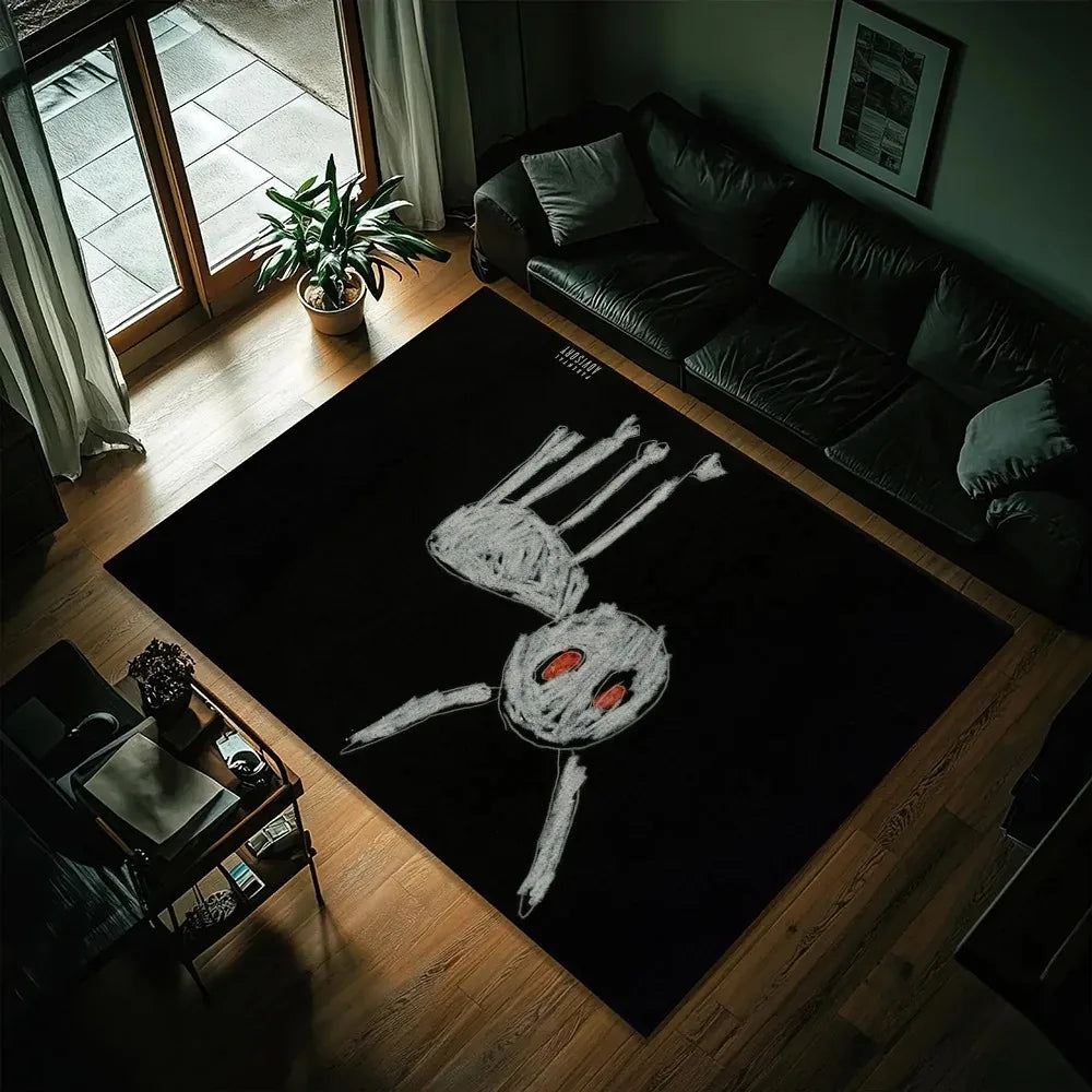 tapis moderne noir personnages stylisés salon chambre salle bain 80x120cm 120x160cm
