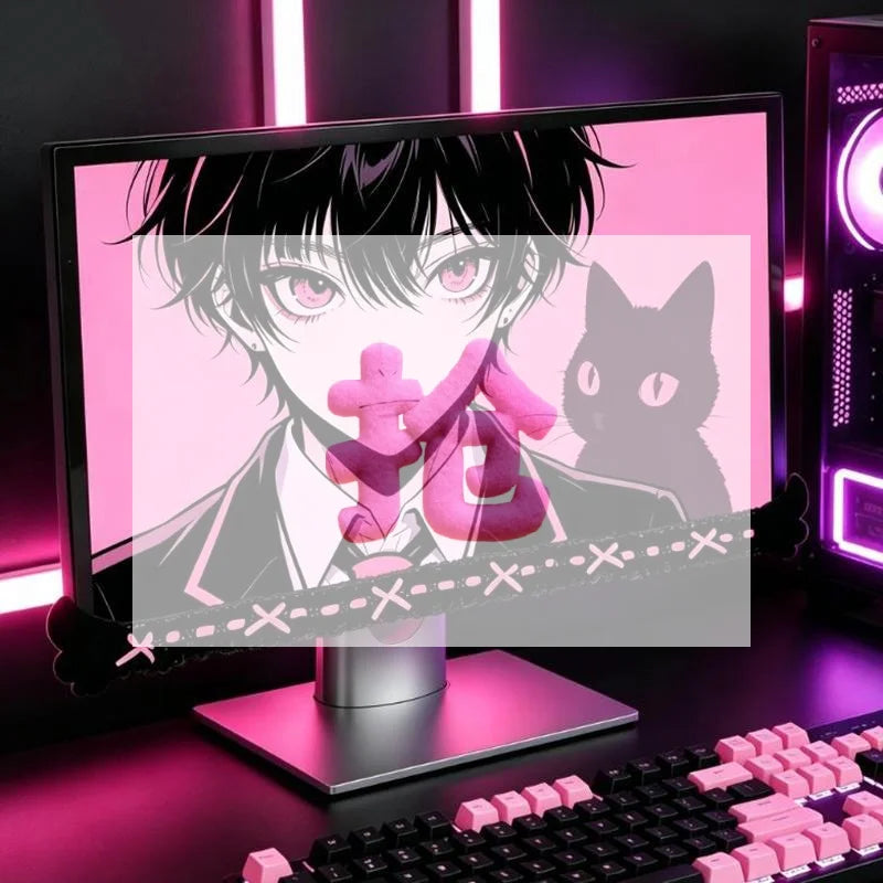 cache moniteur décoratif dentelle noeuds féminin adhésif noir blanc rose