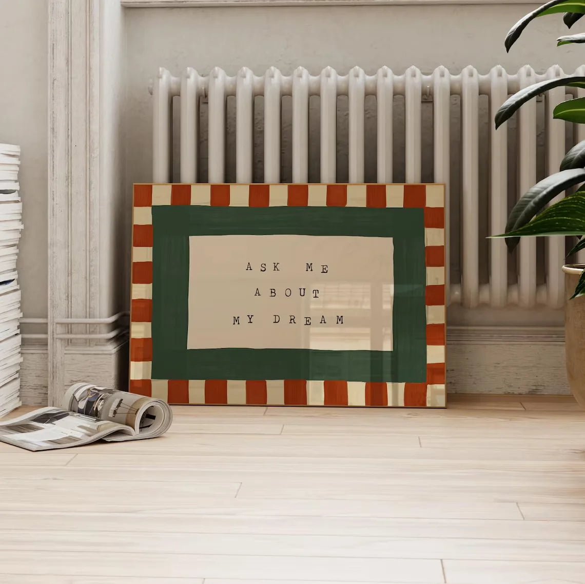 cadre mural classique rayures horizontales vert rouge blanc chambre coucher rétro fixations murales ask