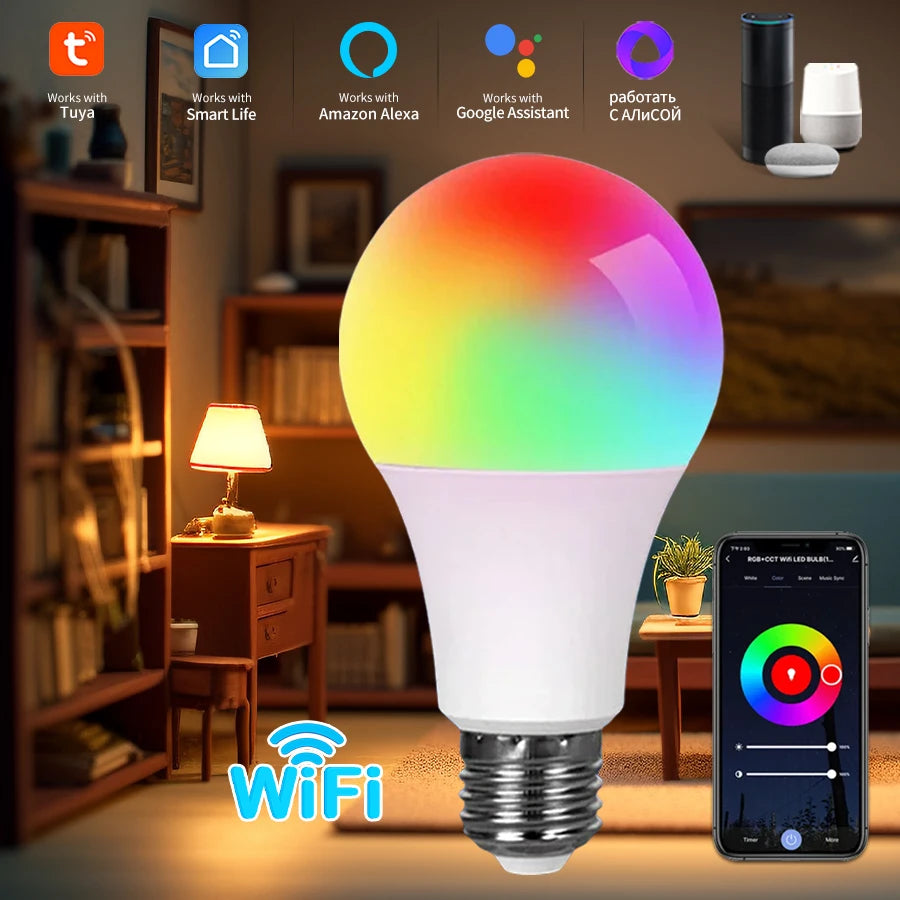 ampoule led multicolore e27 wifi controle app mobile moderne connectee 2700k 6500k 50000h