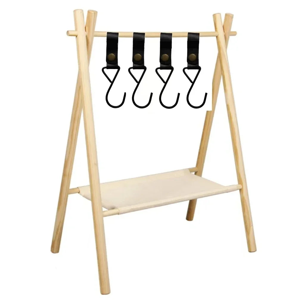 étagère multifonctionnelle bois moderne porte utensils clips métalliques planche découper camping