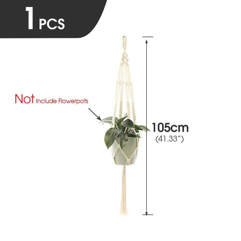 support plante suspendue macramé blanc fait main décoration jardin intérieur boho corde coton