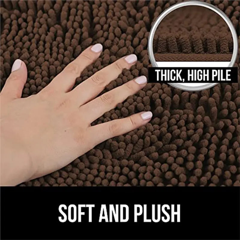 tapis bain marron foncé bouclé dense moderne confortable adhésif absorbant lavable machine deux pièces