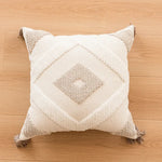 housse coussin beige motif géométrique brodé crocheté moderne amovible lavable boho chic