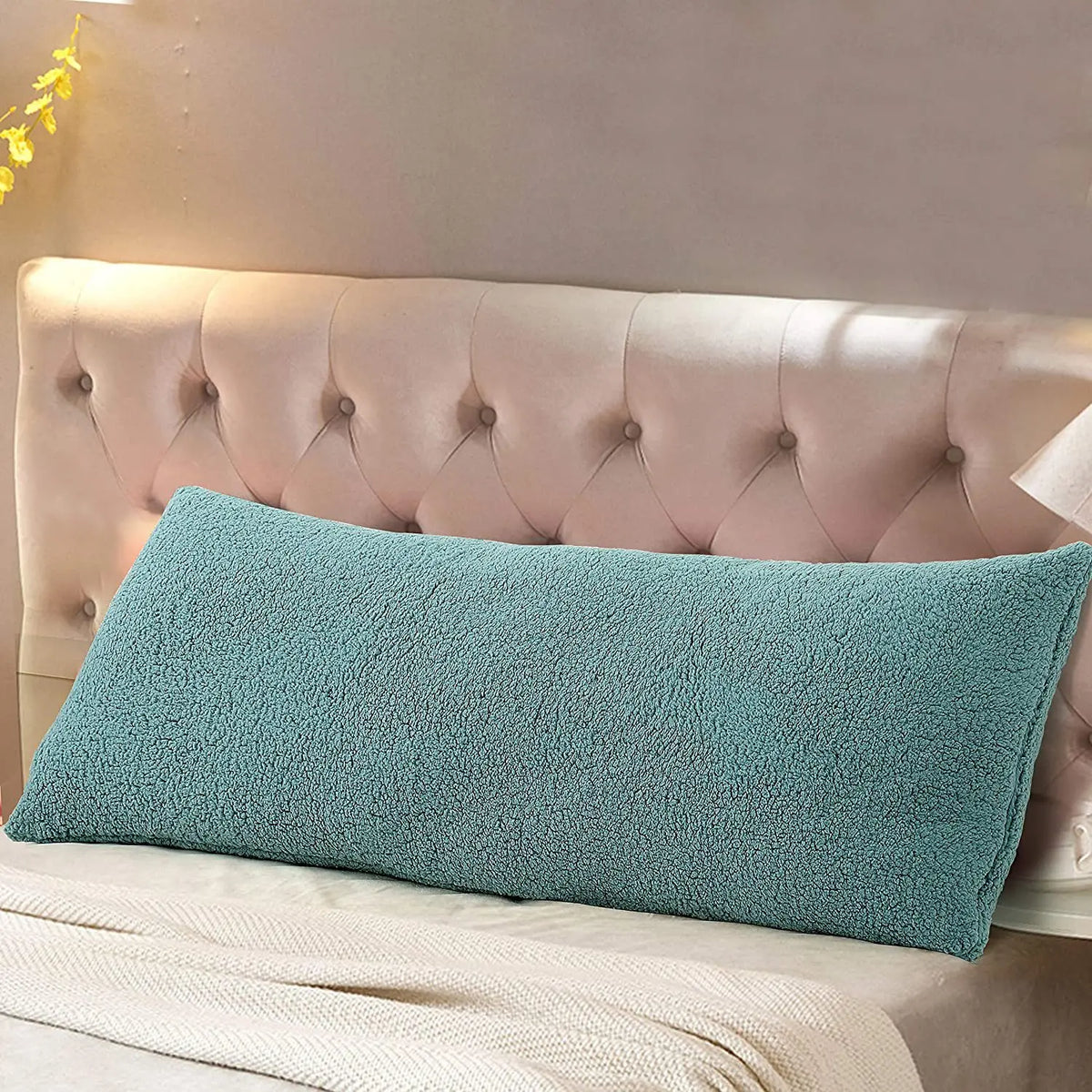 housse coussin dos blanc texture bouclée nordique décoration maison voiture fixations