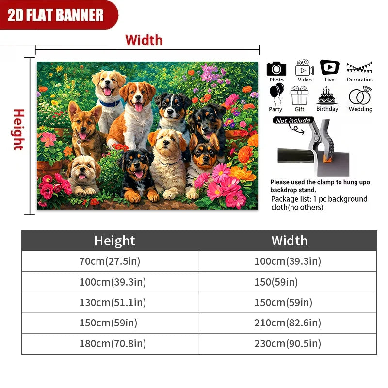 bannière 2D chien paysage floral multicolore illustration clips décoration intérieure moderne chambre salon
