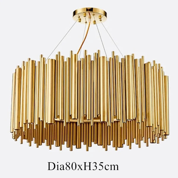 suspension lumineuse moderne dorée tubes horizontaux acier inoxydable led 60w 110v 220v chambre salon