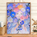 peinture numéro fleurs elfe bleu blanc vert rose toile adulte numérique