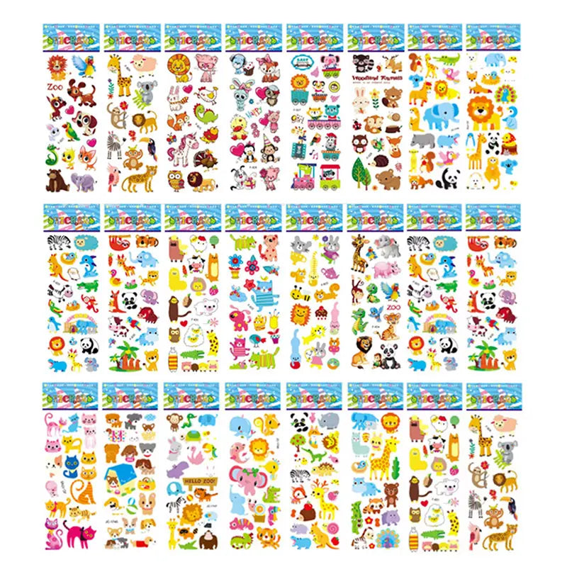 sticker animal dessin animé multicolore adhésif scrapbooking enfant léopard girafe zèbre dinosaure mignon
