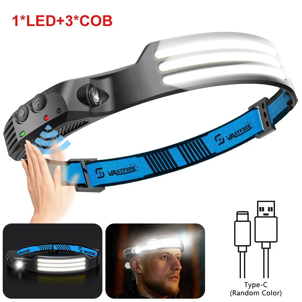lampe frontale led cob rechargeable usb étanche camping pêche nuit