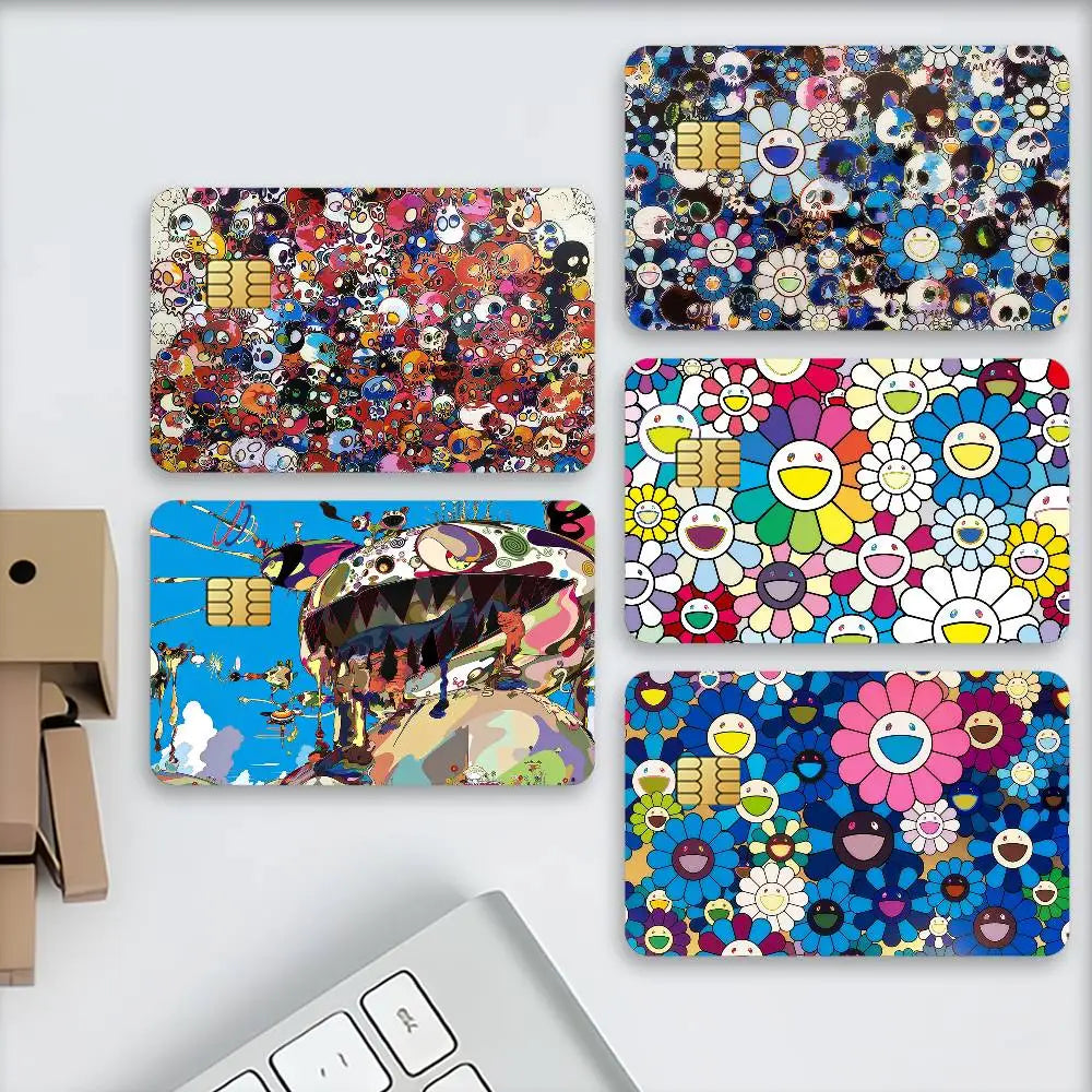 autocollants imperméables cartes credit debit transport multicolore floral popart adhésifs portefeuilles cartes modernes