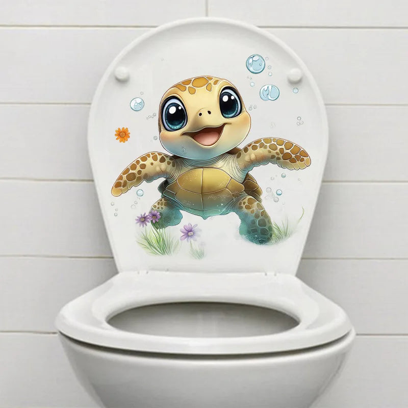 autocollant mural tortue mignonne animal compagnie pvc dessin animé vert beige bleu blanc jaune