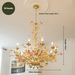 lustre suspendu led rose céramique fleurs cristaux classique interrupteur tactile chambre salon