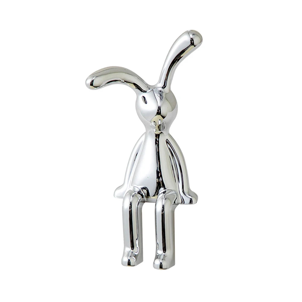 figurines lapin argentées moderne minimaliste décoration intérieure métal poli simple ornement maison