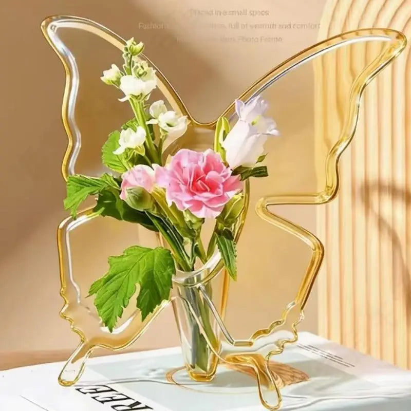 vase fleurs papillon transparent moderne décoration maison étagère rose lisse brillant