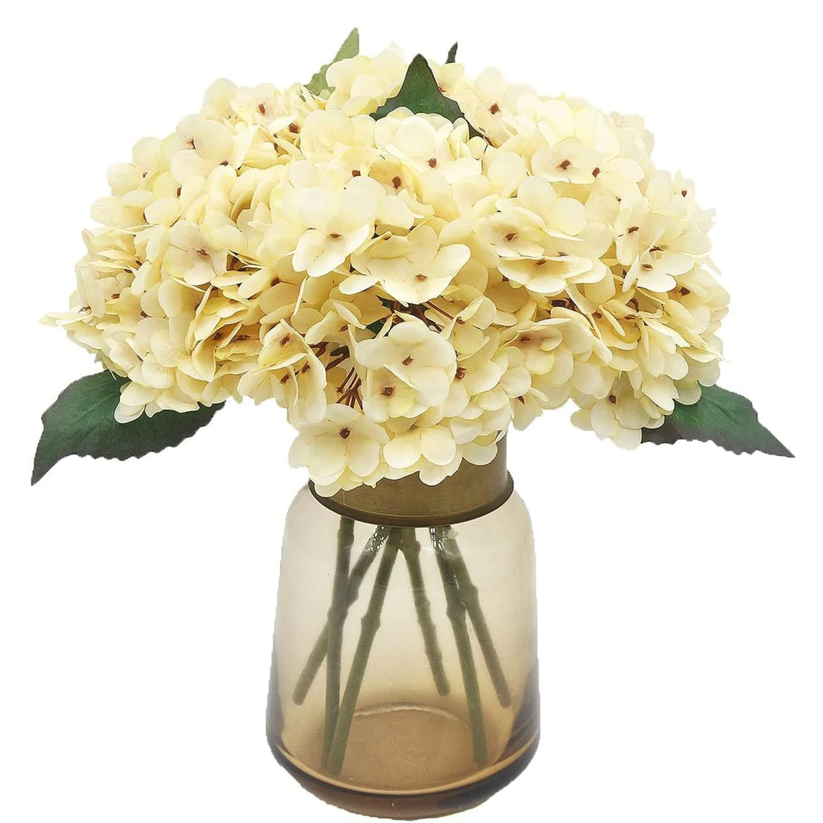 bouquet artificiel hortensia soie blanc vert marron rose beige vases transparents classique moderneintérieurDecorationFleursArtificielles