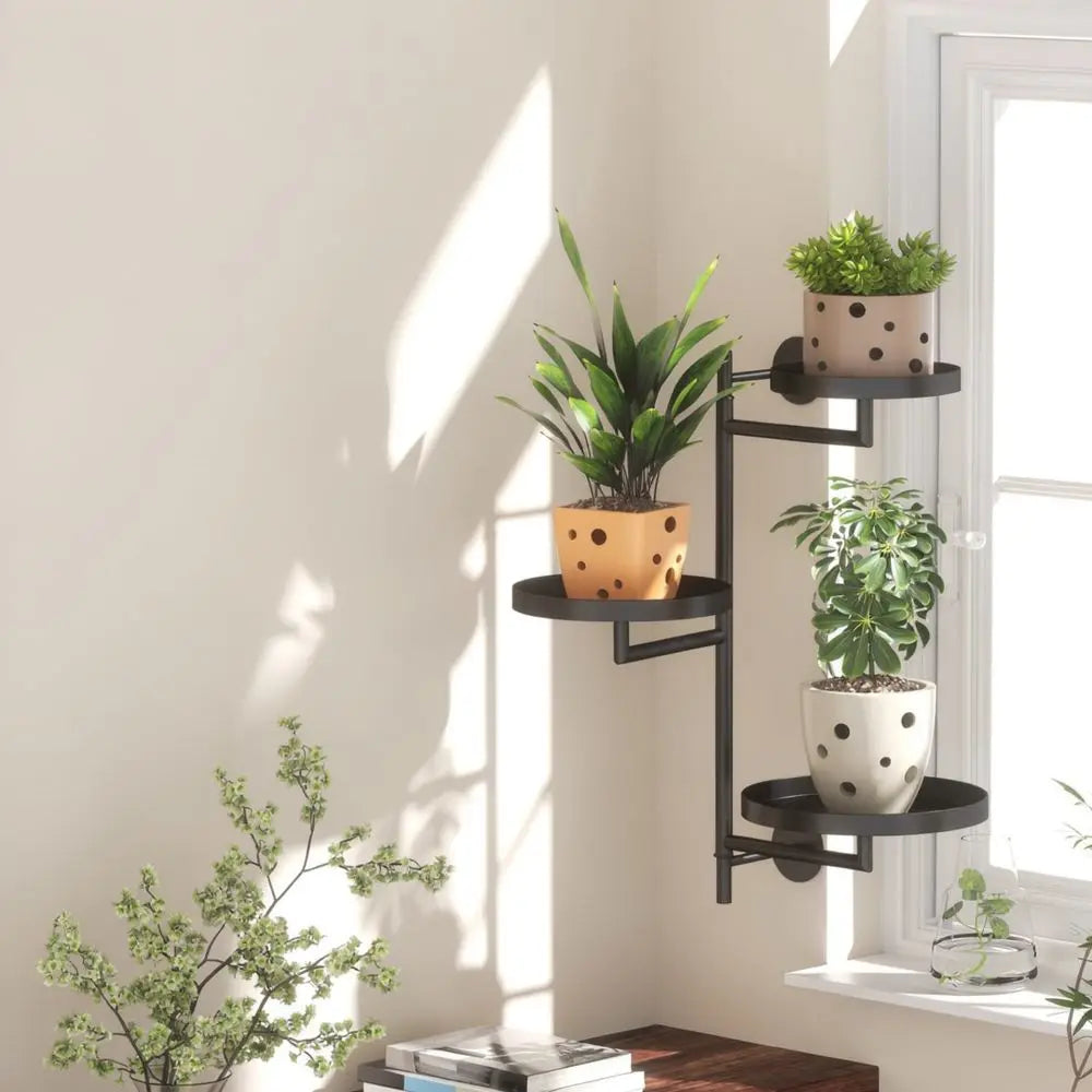 étagère murale moderne noire plateaux métal fixations inclusesintérieur balcon jardin