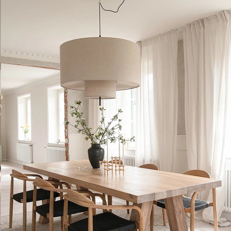 suspension lumineuse tissu beige moderne 30cm 40cm 50cm 60cm 80cm lumière chaude lumière neutre