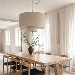 suspension lumineuse tissu beige moderne 30cm 40cm 50cm 60cm 80cm lumière chaude lumière neutre