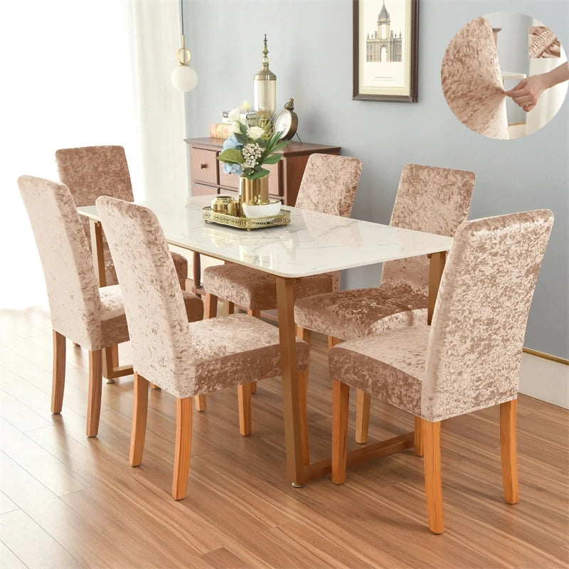 couverture chaise salle manger velours moderne beige clair antidérapante élasthanne polyester