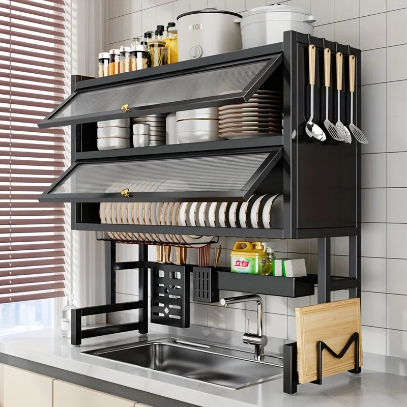 rangements vaisselle noir moderne adhésif assiettes bols cuillères ustensiles cuisine