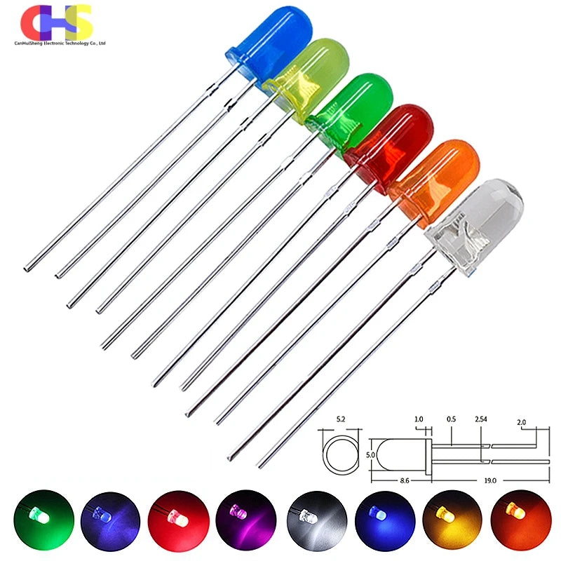diodes led haute qualité super lumineuses rouge bleu vert orange blanc opalescentes 5mm standard