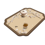 tapis table art traditionnel fleurs oiseaux bleu clair beige brun