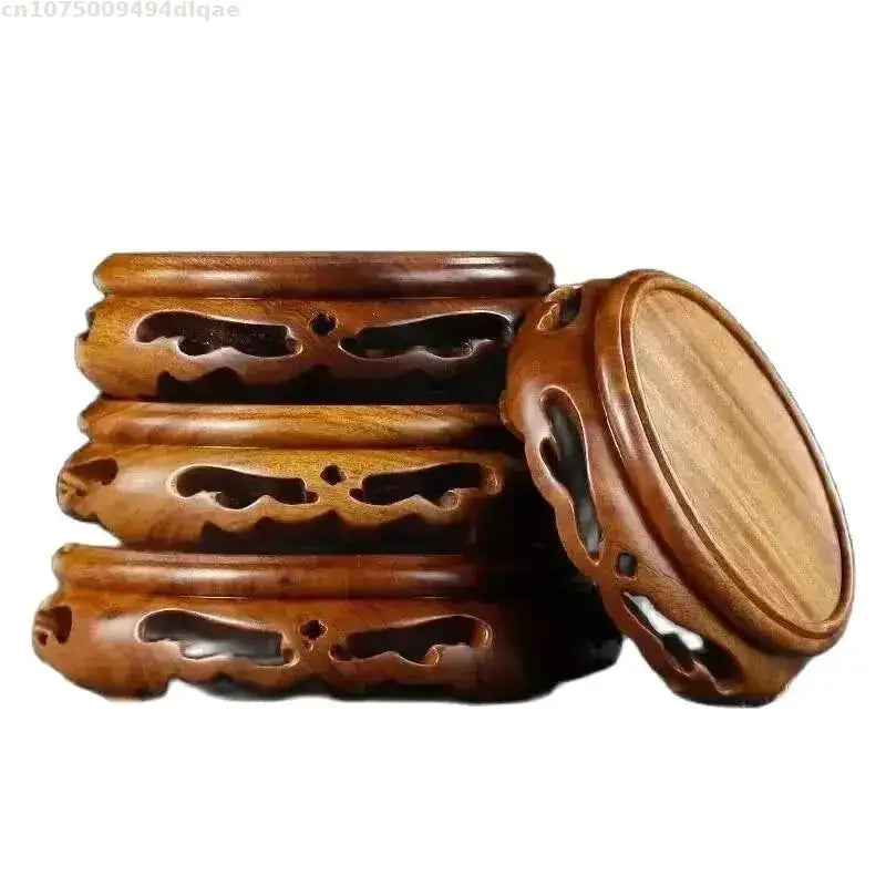 support bois sculpté vintage marron clair découpes décoratives artisanat traditionnel stand thé pot
