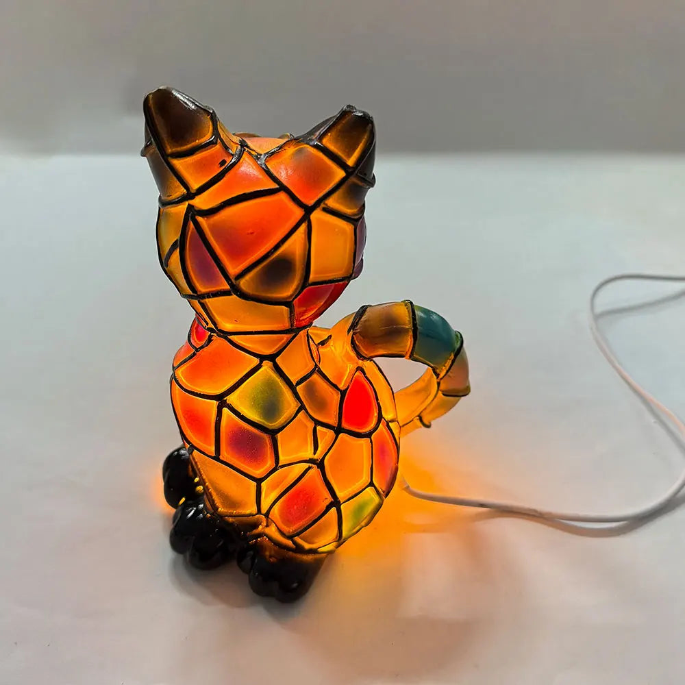 lampe résine forme chat led couleur multicolore art deco tiffany chambre coucher usb alimentation