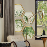 cadres hexagonaux adhésifs feuilles tropicales fleurs modernes or vert blanc chambre salon decoration