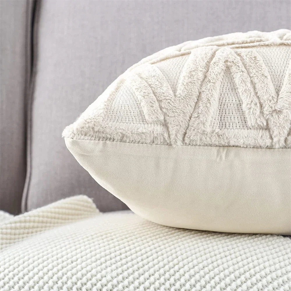 coussin blanc peluche triangles géométriques doux moderne confortable sans insert invisible zip 30x50cm 40x40cm