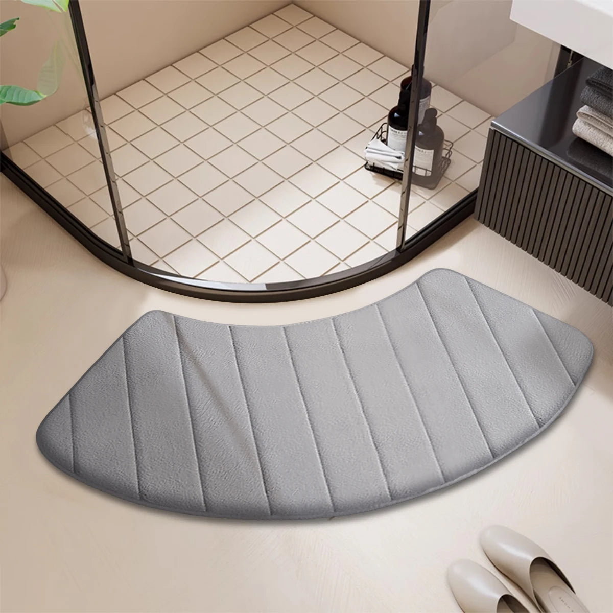 tapis bain gris texture douce motifs floraux moderne absorption polyester dimensions variées