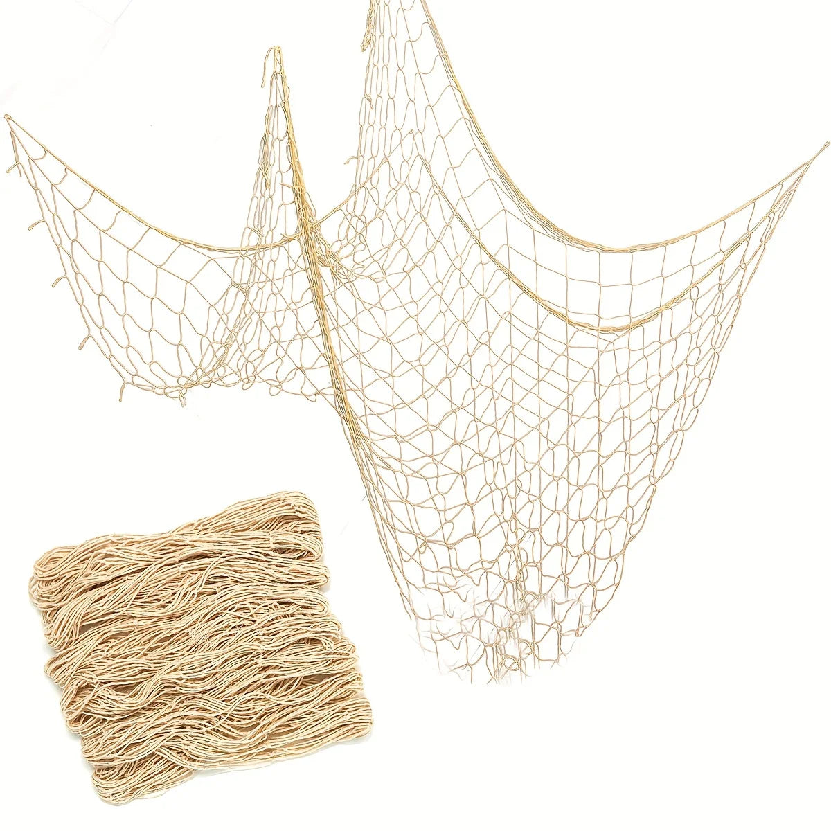 décoration murale filet pêche bleu marine beige clair tissé main nautique coquillages naturels plage