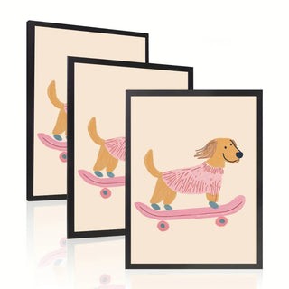 cadre photo moderne bois illustration chien skateboard enfant décoration murale noir transparent