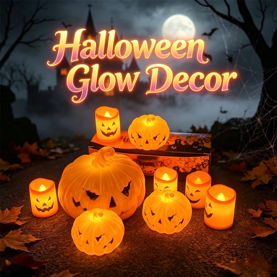 décoration halloween citrouille lumineuse bougie led visage orange effrayanteintérieur extérieur festive