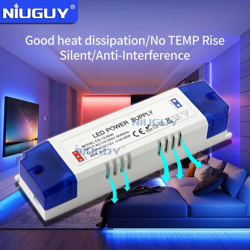 transformateur led alimentation 12v 24v 12w 24w 36w 60w 100w blanc bleu silent efficient