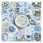 stickers decoratifs bleu clair fleurs coeurs animaux geometriques aesthetic ribbon plate tasse coeur peluche