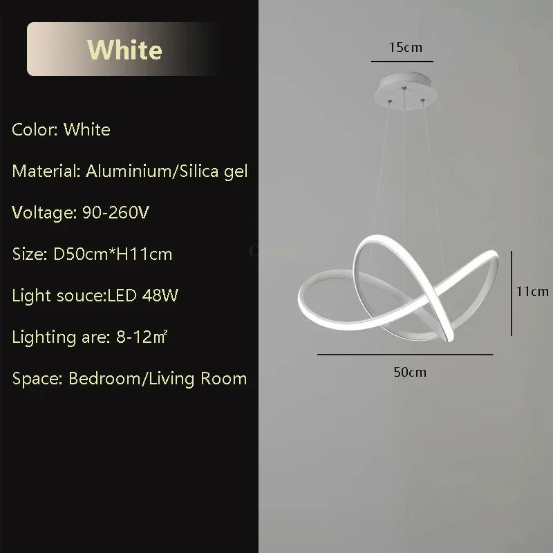 suspension lumineuse moderne pendentif noir blanc anneaux entrelacés fer silicège opaques 50 60cm led
