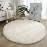 tapis rond doux fourré couleur unie moderne rose marron vert violet beige