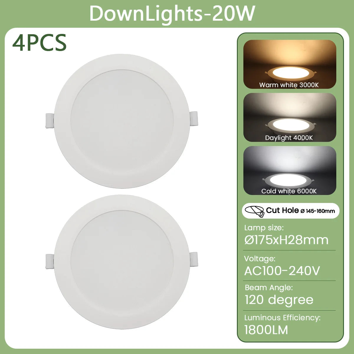 lampe encastrable led blanc moderne clips 3000k 4000k 6000k 10w 24w opacité
