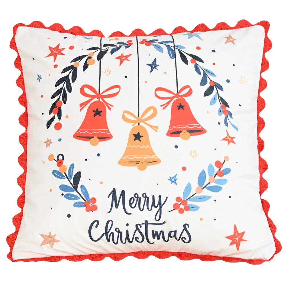 housse coussin patchwork noël blanc guirlande cloches branches baies étoiles décor maison festive 45x45cm