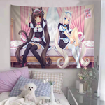 tapisserie graphique anime personnages dessins animés rose vert blanc illustration animaux mignons moderne