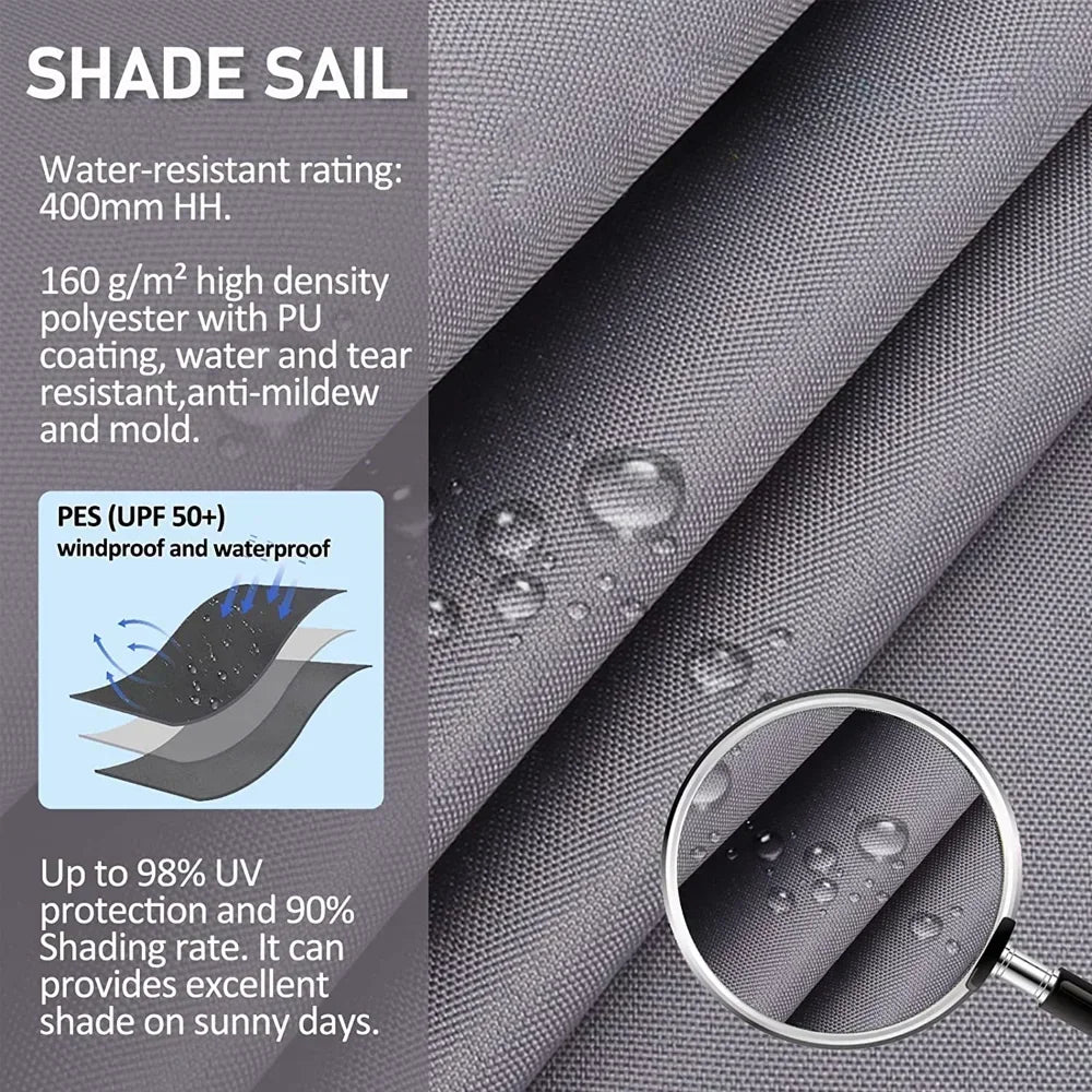 Installation de voile d'ombrage rectangulaire avec cadre en acier inoxydable