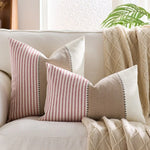 housse coussin décorative rustique rayures horizontales beige bleu marine rose clair polyester