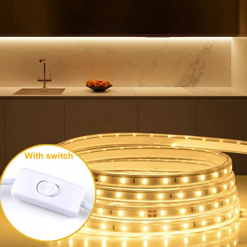 ruban led blanc flexible étanche 220v interrupteur moderne décoration intérieure extérieure 120led/m