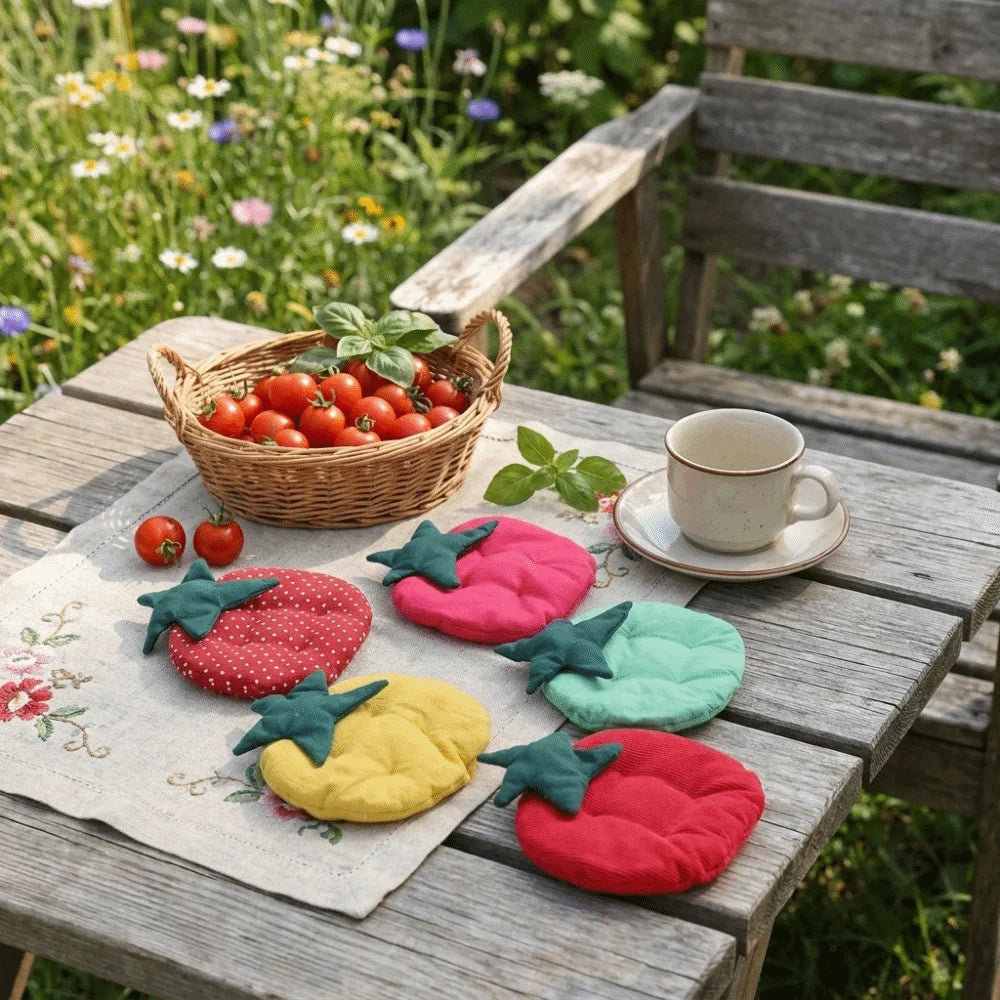 coussins table décoratifs modernes rouge vert jaune rose points blancs