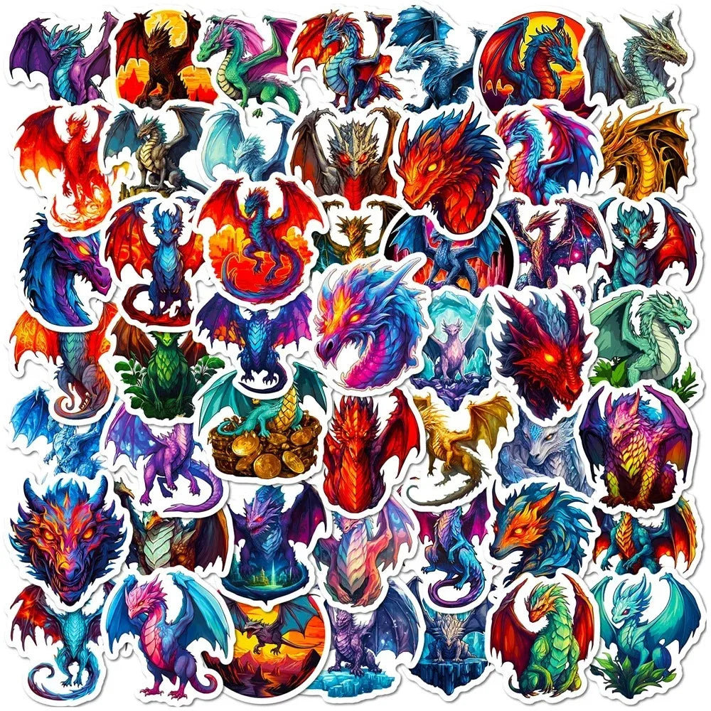 stickers dragons multicolores cartoon adhésifs autonomes grande taille petite taille collection